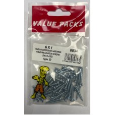 6 X 1'' Pozi Csk Hardened Twinthread Woodscrews Zinc 50 Per Pack