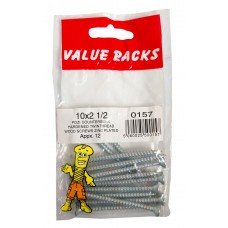 10 X 2 1/2'' Pozi Csk Hardened Twinthread Woodscrews Zinc 12 Per Pack