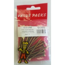 5.0 X 60 Pozi Csk Chipboard Screws Yellow 12 Per Pack