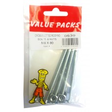 M6 X 80 Roofing Bolts & Nuts Zinc 3 Per Pack