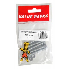 M6 X 50 Cup Square Bolts & Nuts Zinc 5 Per Pack