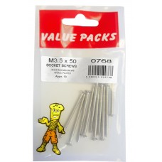 M3.5 X 50 Nickel  Slot Socket Screws 10 Per Pack