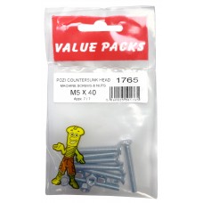 M5 X 40 Pozi Csk Machine Screws & Nuts 7 Per Pack