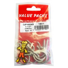 1 1/2'' ( 40mm ) Cup Hooks Chromed 8 Per Pack