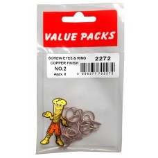 Screw Eyes & Rings No.2 Copper Finish 8 Per Pack