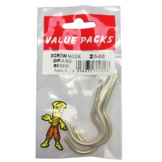 80mm Screw Hooks Brassed 3 Per Pack