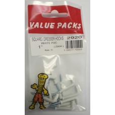 1" Dresser/ Square Hook White PVC (6 per pack)