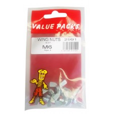 M6 Wing Nuts Zinc 6 Per Pack