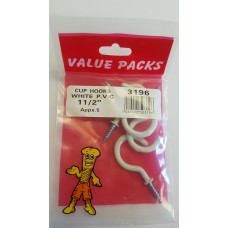 1 1/2'' ( 40mm ) Cup Hooks White Pvc 5 Per Pack