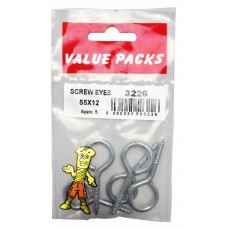 55mm x 12g Screw Eyes Zinc Plated 4 Per Pack