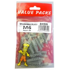 6mm Nylon Wall Plugs 30 Per Pack