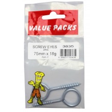 75mm x 18g Screw Eyes Zinc Plated 2 Per Pack