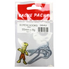 55mm x 8g Screw Hooks Zinc 5 Per Pack