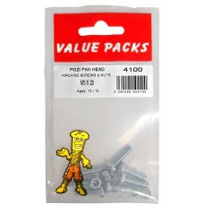 M5 X 20 Pozi Pan Machine Screws & Nuts 7 Per Pack