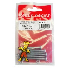 M5 X 50 Pozi Pan Machine Screws & Nuts 5 Per Pack