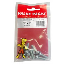 M6 X 20 Pozi Pan Machine Screws & Nuts 7  Per Pack