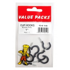 1" Black PVC Cup Hooks