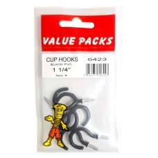 1 1/4" Black PVC Cup Hooks