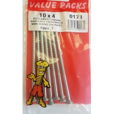 10 X 4'' Pozi Csk Hardened Twinthread Woodscrews Zinc 7 Per Pack