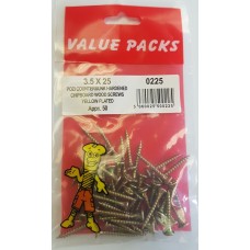 3.5 X 25 Pozi Csk Chipboard Screws Yellow 50 Per Pack