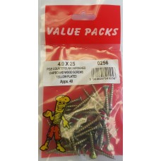 4.0 X 25 Pozi Csk Chipboard Screws Yellow 40 Per Pack