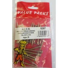 4.0 X 45 Pozi Csk Chipboard Screws Yellow 25 Per Pack