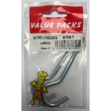 100mm x 18g Screw Hooks Large Zinc 2 Per Pack