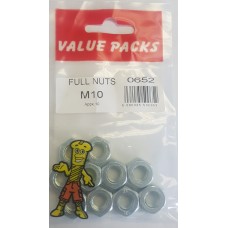 M10 Hex Nuts Zinc 10 Per Pack