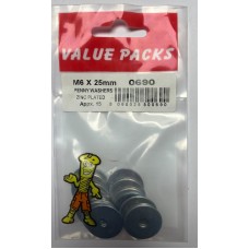 M6 X 25mm Penny Washers Zinc 15 Per Pack
