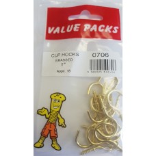 1'' (25mm) Cup Hooks Brassed 14 Per Pack