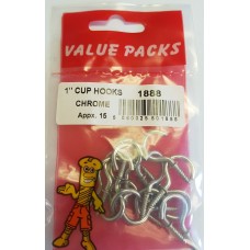 1'' (25mm) Cup Hooks Chromed 14 Per Pack