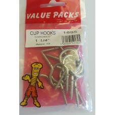 1 1/4'' ( 30mm ) Cup Hooks Chromed 10 Per Pack