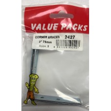 3'' 75mm Corner Brackets Zinc 2 Per Pack