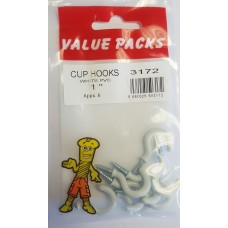 1'' (25mm) Cup Hooks White Pvc 8 Per Pack