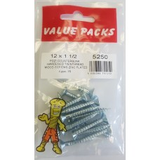 12 X 1 1/2'' Pozi Csk Hardened Twinthread Woodscrews Zinc 12 Per Pack