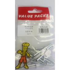 3.2 X 14mm Aluminium Dome Pop Rivet 15 Per Pack