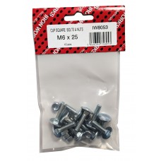 M6 X 25 Cup Square Bolt & Nut Bzp 10 Per Pack