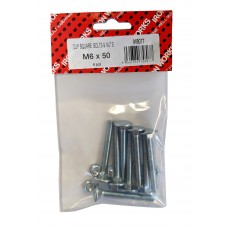 M6 X 50 Cup Square Bolt & Nut Bzp 8 Per Pack