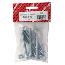 M8 X 75 Cup Square Bolt & Nut Bzp 6 Per Pack