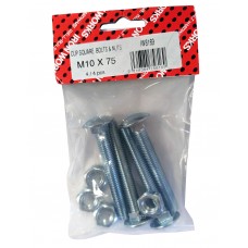 M10 X 75 Cup Square Bolt & Nut Bzp 4 Per Pack