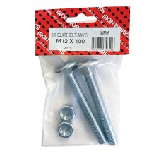 M12 X 100 Cup Square Bolt & Nut Bzp 2 Per Pack