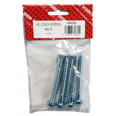 M8 X 75 Coach Screw Bzp 6 Per Pack