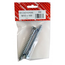 M10 X 100 Coach Screw Bzp 2 Per Pack