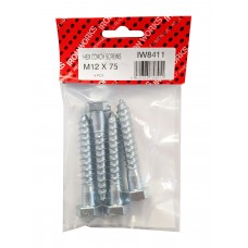 M12 X 75 Coach Screw Bzp 4 Per Pack