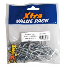  60mm x 10g Screw Hooks Zinc 30 Per Pack