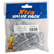 100mm X 18g SCREW HOOK ZINC 14 PER PACK