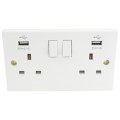 2G 13Amp Socket Usb Min 2.1Amp Sq White 1 Per Pack