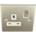 1G 13A Socket D.P. Satin Chrome White Inserts 1 Per Pack