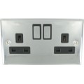 2G 13A Socket D.P. Polished Chrome  Black Inserts 1 Per Pack