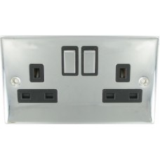 2G 13A Socket D.P. Polished Chrome  Black Inserts 1 Per Pack